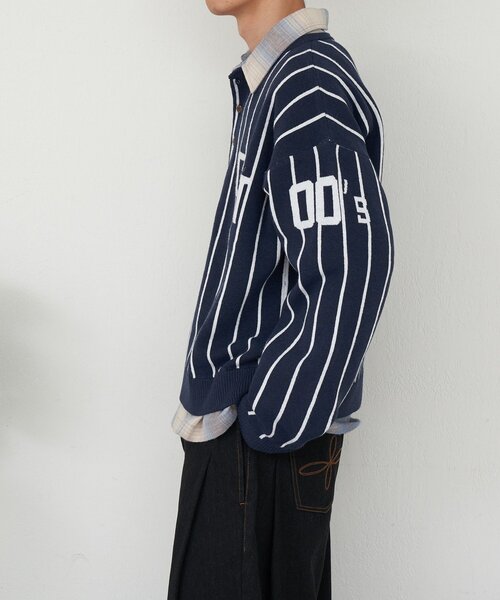 CIAOPANIC（チャオパニック）の「ストライプベースボールスウェットライクニット（ニット/セーター・レディース・グレー/ネイビー・MEDIUM/LARGE）」の14枚目の写真