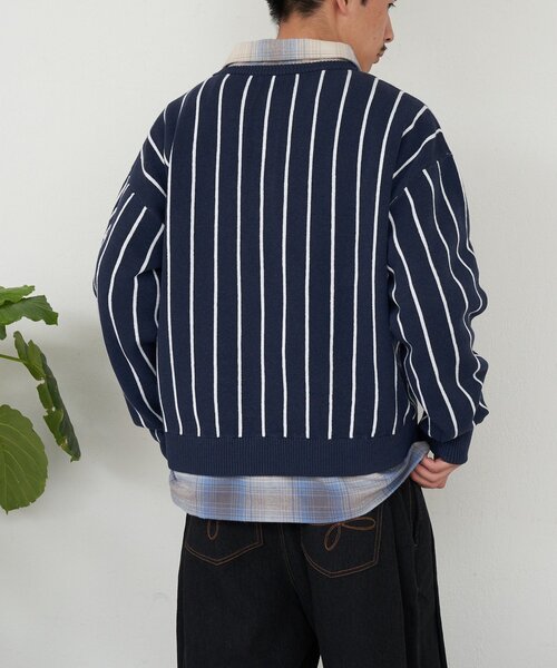 CIAOPANIC（チャオパニック）の「ストライプベースボールスウェットライクニット（ニット/セーター・レディース・グレー/ネイビー・MEDIUM/LARGE）」の15枚目の写真