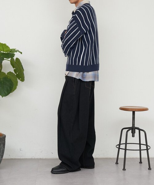 CIAOPANIC（チャオパニック）の「ストライプベースボールスウェットライクニット（ニット/セーター・レディース・グレー/ネイビー・MEDIUM/LARGE）」の17枚目の写真