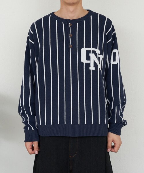 CIAOPANIC（チャオパニック）の「ストライプベースボールスウェットライクニット（ニット/セーター・レディース・グレー/ネイビー・MEDIUM/LARGE）」の19枚目の写真