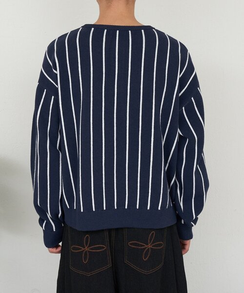 CIAOPANIC（チャオパニック）の「ストライプベースボールスウェットライクニット（ニット/セーター・レディース・グレー/ネイビー・MEDIUM/LARGE）」の21枚目の写真