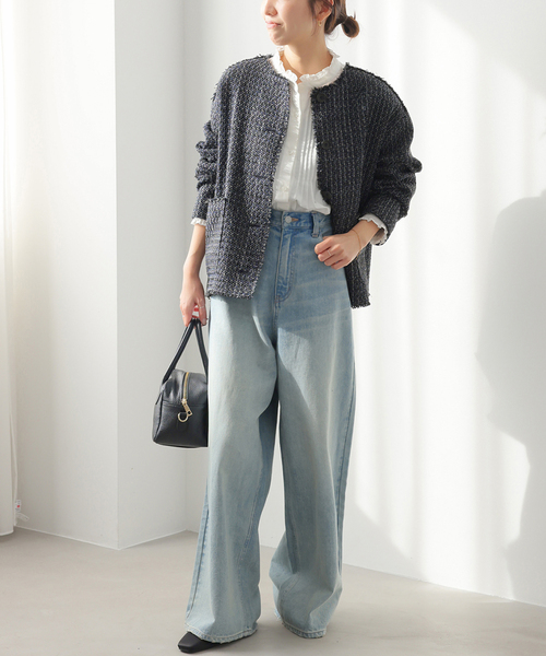 JOURNAL STANDARD relume（ジャーナルスタンダード　レリューム）の「［26SS新作］ノーカラーツイードブルゾン（ノーカラージャケット・レディース・ベージュ/ブラック・FREE）」の3枚目の写真