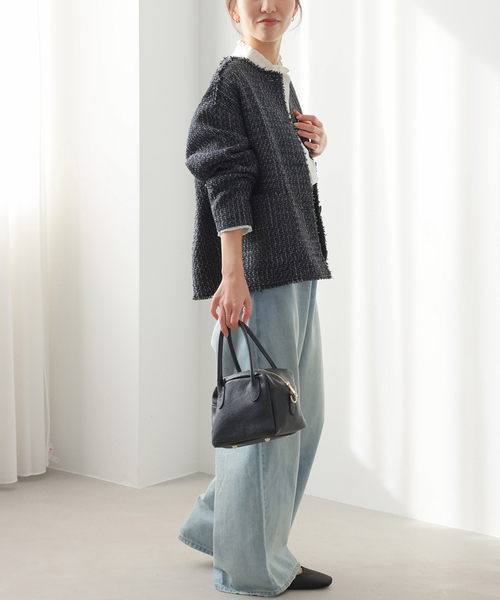 JOURNAL STANDARD relume（ジャーナルスタンダード　レリューム）の「［26SS新作］ノーカラーツイードブルゾン（ノーカラージャケット・レディース・ベージュ/ブラック・FREE）」の5枚目の写真