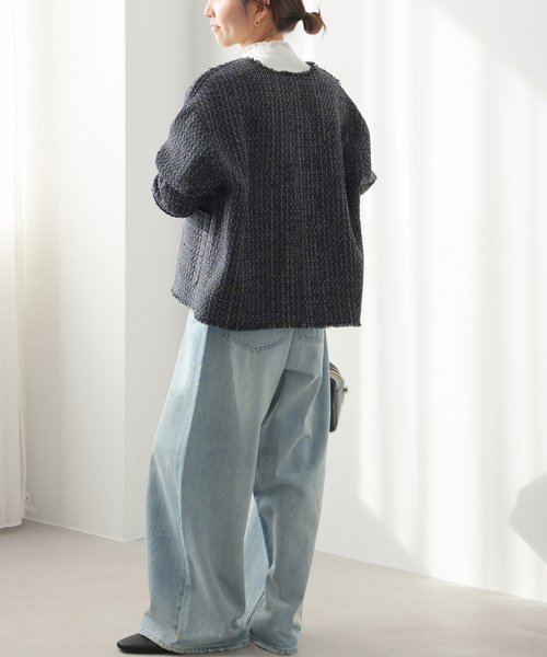 JOURNAL STANDARD relume（ジャーナルスタンダード　レリューム）の「［26SS新作］ノーカラーツイードブルゾン（ノーカラージャケット・レディース・ベージュ/ブラック・FREE）」の6枚目の写真