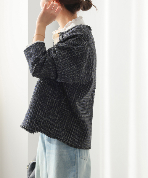 JOURNAL STANDARD relume（ジャーナルスタンダード　レリューム）の「［26SS新作］ノーカラーツイードブルゾン（ノーカラージャケット・レディース・ベージュ/ブラック・FREE）」の9枚目の写真