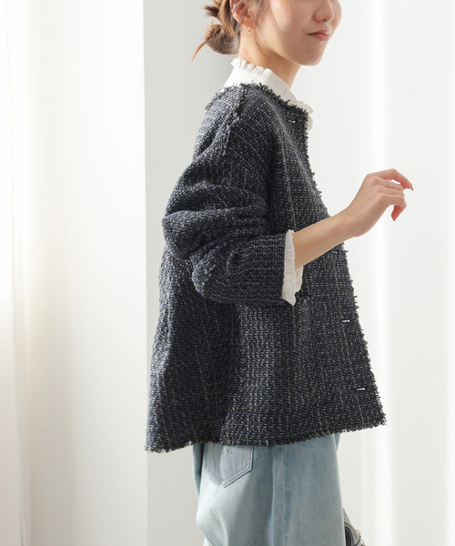 JOURNAL STANDARD relume（ジャーナルスタンダード　レリューム）の「［26SS新作］ノーカラーツイードブルゾン（ノーカラージャケット・レディース・ベージュ/ブラック・FREE）」の10枚目の写真