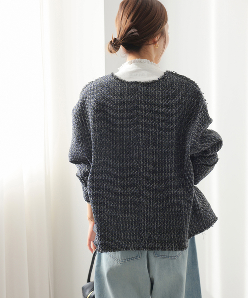 JOURNAL STANDARD relume（ジャーナルスタンダード　レリューム）の「［26SS新作］ノーカラーツイードブルゾン（ノーカラージャケット・レディース・ベージュ/ブラック・FREE）」の11枚目の写真