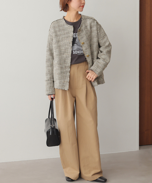 JOURNAL STANDARD relume（ジャーナルスタンダード　レリューム）の「［26SS新作］ノーカラーツイードブルゾン（ノーカラージャケット・レディース・ベージュ/ブラック・FREE）」の12枚目の写真