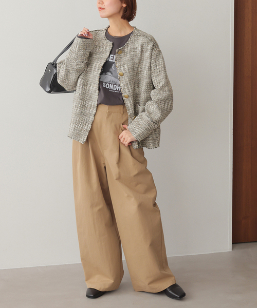 JOURNAL STANDARD relume（ジャーナルスタンダード　レリューム）の「［26SS新作］ノーカラーツイードブルゾン（ノーカラージャケット・レディース・ベージュ/ブラック・FREE）」の13枚目の写真