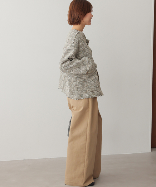 JOURNAL STANDARD relume（ジャーナルスタンダード　レリューム）の「［26SS新作］ノーカラーツイードブルゾン（ノーカラージャケット・レディース・ベージュ/ブラック・FREE）」の14枚目の写真