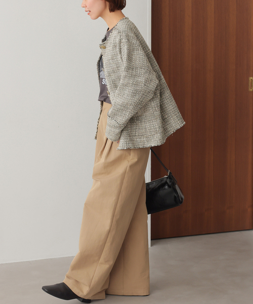 JOURNAL STANDARD relume（ジャーナルスタンダード　レリューム）の「［26SS新作］ノーカラーツイードブルゾン（ノーカラージャケット・レディース・ベージュ/ブラック・FREE）」の15枚目の写真