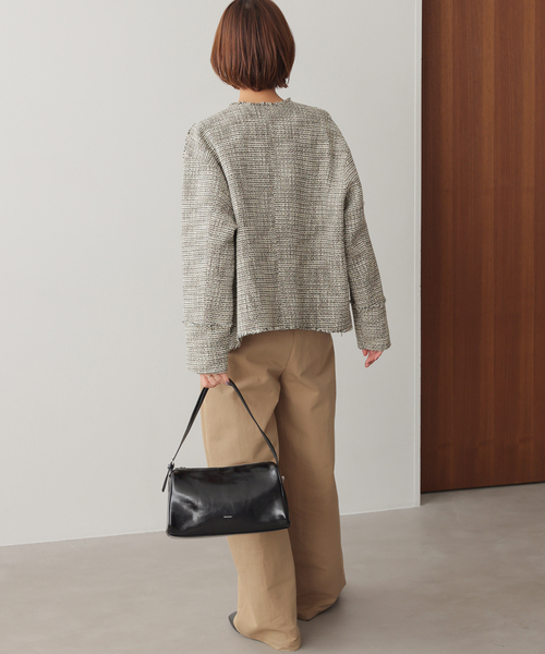 JOURNAL STANDARD relume（ジャーナルスタンダード　レリューム）の「［26SS新作］ノーカラーツイードブルゾン（ノーカラージャケット・レディース・ベージュ/ブラック・FREE）」の16枚目の写真