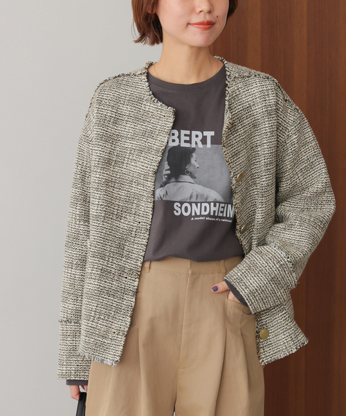 JOURNAL STANDARD relume（ジャーナルスタンダード　レリューム）の「［26SS新作］ノーカラーツイードブルゾン（ノーカラージャケット・レディース・ベージュ/ブラック・FREE）」の17枚目の写真