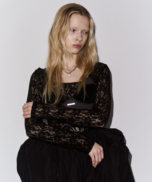 JOSE MOON(ジョゼムーン)の「COWL TUCK LACE DRESS/カウルタックレースドレス(ワンピース・レディース・ホワイト/ブラック・36/38)」の10枚目の写真