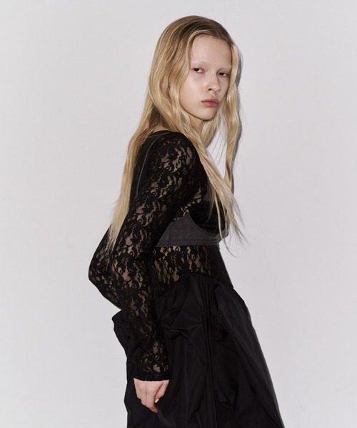 JOSE MOON(ジョゼムーン)の「COWL TUCK LACE DRESS/カウルタックレースドレス(ワンピース・レディース・ホワイト/ブラック・36/38)」の11枚目の写真