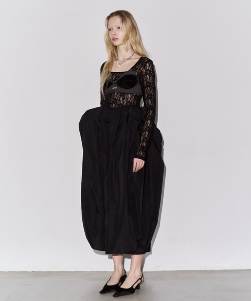 JOSE MOON(ジョゼムーン)の「COWL TUCK LACE DRESS/カウルタックレースドレス(ワンピース・レディース・ホワイト/ブラック・36/38)」の7枚目の写真