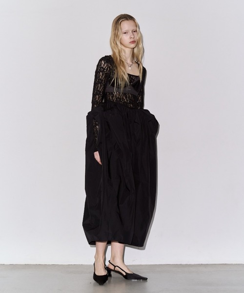 JOSE MOON(ジョゼムーン)の「COWL TUCK LACE DRESS/カウルタックレースドレス(ワンピース・レディース・ホワイト/ブラック・36/38)」の5枚目の写真