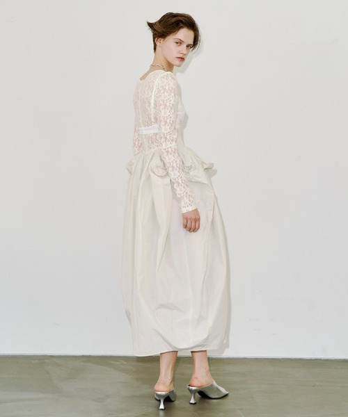 JOSE MOON(ジョゼムーン)の「COWL TUCK LACE DRESS/カウルタックレースドレス(ワンピース・レディース・ホワイト/ブラック・36/38)」の13枚目の写真