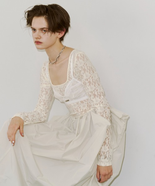 JOSE MOON(ジョゼムーン)の「COWL TUCK LACE DRESS/カウルタックレースドレス(ワンピース・レディース・ホワイト/ブラック・36/38)」の19枚目の写真