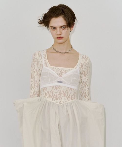 JOSE MOON(ジョゼムーン)の「COWL TUCK LACE DRESS/カウルタックレースドレス(ワンピース・レディース・ホワイト/ブラック・36/38)」の15枚目の写真