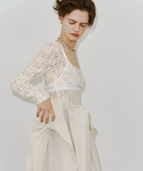 JOSE MOON(ジョゼムーン)の「COWL TUCK LACE DRESS/カウルタックレースドレス(ワンピース・レディース・ホワイト/ブラック・36/38)」の16枚目の写真