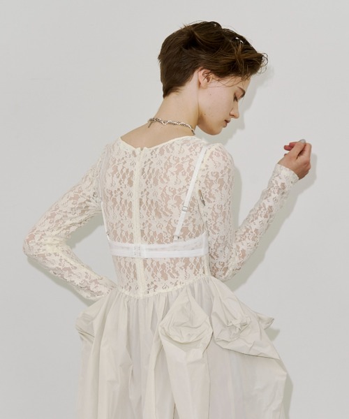 JOSE MOON(ジョゼムーン)の「COWL TUCK LACE DRESS/カウルタックレースドレス(ワンピース・レディース・ホワイト/ブラック・36/38)」の17枚目の写真