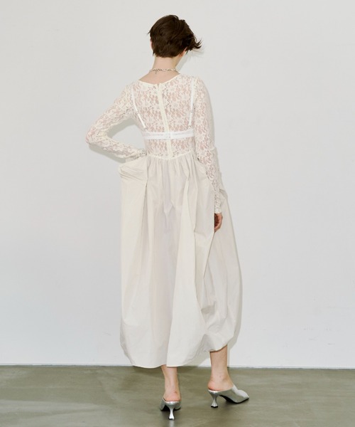 JOSE MOON(ジョゼムーン)の「COWL TUCK LACE DRESS/カウルタックレースドレス(ワンピース・レディース・ホワイト/ブラック・36/38)」の14枚目の写真