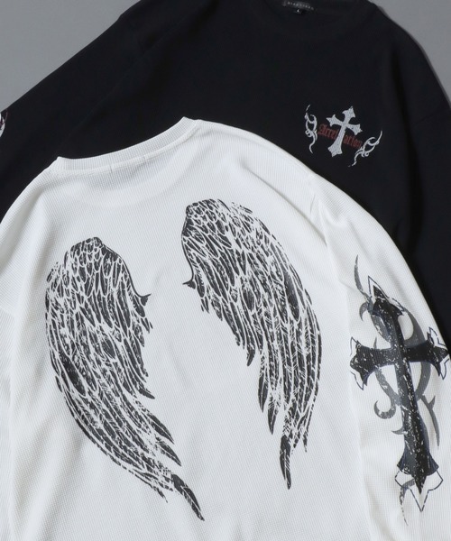 SITRY(シトリー)の「2026AW新柄 Darkness Graphic Print Thermal/クロスロゴ スカルロゴ トライバルロゴ バックプリント 袖プリント サーマル ワッフル ロンT 長袖Tシャツ(Tシャツ/カットソー・メンズ・ホワイト/ホワイト系その他/ブラック/ブラック系その他/ホワイト系その他2/ホワイト系その他3/ブラック系その他2/ブラック系その他3・M/L)」の3枚目の写真