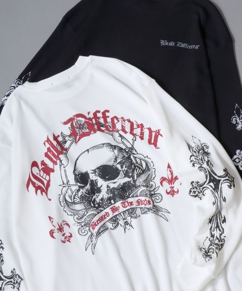 SITRY(シトリー)の「2026AW新柄 Darkness Graphic Print Thermal/クロスロゴ スカルロゴ トライバルロゴ バックプリント 袖プリント サーマル ワッフル ロンT 長袖Tシャツ(Tシャツ/カットソー・メンズ・ホワイト/ホワイト系その他/ブラック/ブラック系その他/ホワイト系その他2/ホワイト系その他3/ブラック系その他2/ブラック系その他3・M/L)」の1枚目の写真