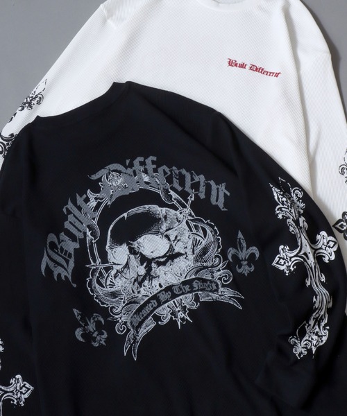 SITRY(シトリー)の「2026AW新柄 Darkness Graphic Print Thermal/クロスロゴ スカルロゴ トライバルロゴ バックプリント 袖プリント サーマル ワッフル ロンT 長袖Tシャツ(Tシャツ/カットソー・メンズ・ホワイト/ホワイト系その他/ブラック/ブラック系その他/ホワイト系その他2/ホワイト系その他3/ブラック系その他2/ブラック系その他3・M/L)」の8枚目の写真
