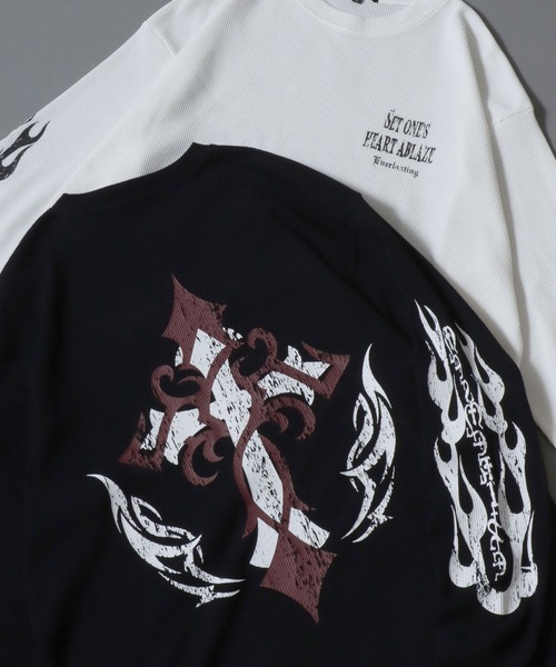 セール】Darkness Graphic Print Thermal/クロスロゴ ファイヤーロゴ
