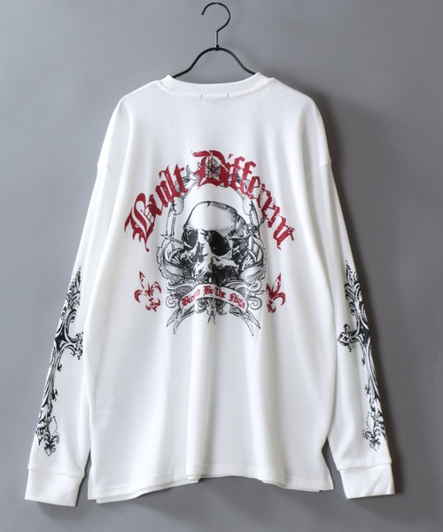 SITRY(シトリー)の「2026AW新柄 Darkness Graphic Print Thermal/クロスロゴ スカルロゴ トライバルロゴ バックプリント 袖プリント サーマル ワッフル ロンT 長袖Tシャツ(Tシャツ/カットソー・メンズ・ホワイト/ホワイト系その他/ブラック/ブラック系その他/ホワイト系その他2/ホワイト系その他3/ブラック系その他2/ブラック系その他3・M/L)」の15枚目の写真