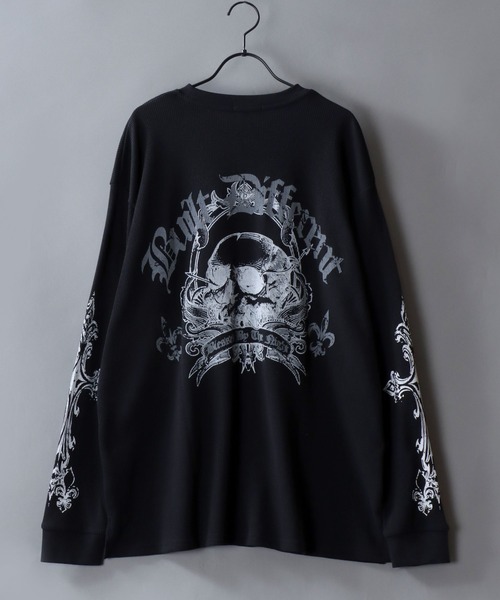 SITRY(シトリー)の「2026AW新柄 Darkness Graphic Print Thermal/クロスロゴ スカルロゴ トライバルロゴ バックプリント 袖プリント サーマル ワッフル ロンT 長袖Tシャツ(Tシャツ/カットソー・メンズ・ホワイト/ホワイト系その他/ブラック/ブラック系その他/ホワイト系その他2/ホワイト系その他3/ブラック系その他2/ブラック系その他3・M/L)」の17枚目の写真