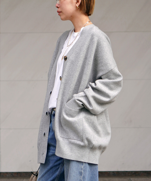 EVERYDAY I LIKE.（エヴリディアイライク）の「コットンカシミヤリラックスカーディガン（カーディガン/ボレロ・レディース・ホワイト/グレー・FREE）」の6枚目の写真
