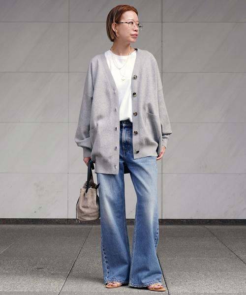 EVERYDAY I LIKE.（エヴリディアイライク）の「コットンカシミヤリラックスカーディガン（カーディガン/ボレロ・レディース・ホワイト/グレー・FREE）」の8枚目の写真