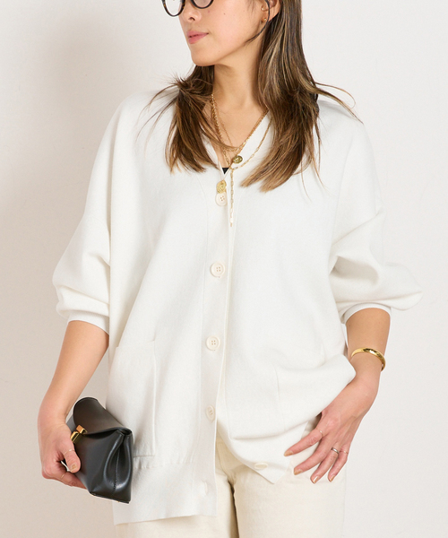 EVERYDAY I LIKE.（エヴリディアイライク）の「コットンカシミヤリラックスカーディガン（カーディガン/ボレロ・レディース・ホワイト/グレー・FREE）」の11枚目の写真