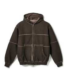 Pigment Dyed Split Zip Hoodie - Brown
