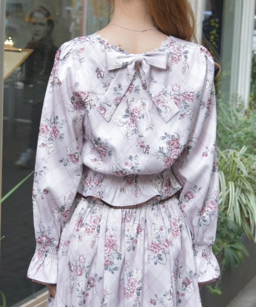 axes femme(アクシーズファム)の「チェック×フラワー柄ブラウス(シャツ/ブラウス・レディース・ミント/グレー/ピンク・FREE)」の5枚目の写真