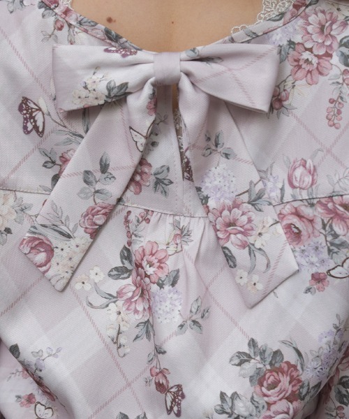 axes femme(アクシーズファム)の「チェック×フラワー柄ブラウス(シャツ/ブラウス・レディース・ミント/グレー/ピンク・FREE)」の6枚目の写真