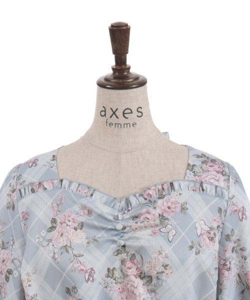 axes femme グレンチェック柄 刺繍入りカットソー ブラウス クロスタイ付き刺繍ブラウス[品番：IGAW0005244]｜axes femme