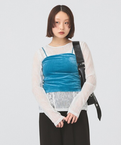 Ray BEAMS(レイビームス)の「2WAY ベロア カップ付き キャミソール(キャミソール・レディース・ベージュ/ブラック/ブルー・ONE SIZE)」の3枚目の写真