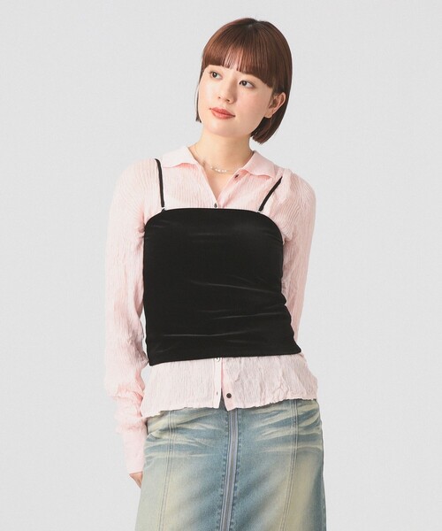 Ray BEAMS(レイビームス)の「2WAY ベロア カップ付き キャミソール(キャミソール・レディース・ベージュ/ブラック/ブルー・ONE SIZE)」の1枚目の写真