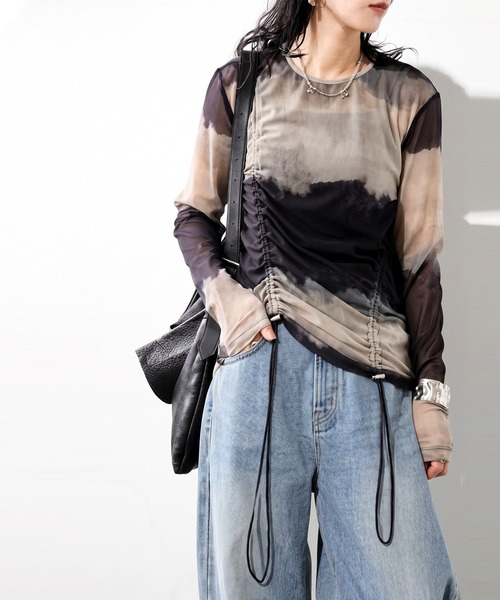 antiqua(アンティカ)の「ニュアンス柄 ドロスト メッシュ シアートップス(Tシャツ/カットソー・レディース・ブルー系その他/ベージュ系その他・ONESIZE)」の12枚目の写真