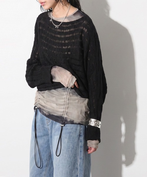 antiqua(アンティカ)の「ニュアンス柄 ドロスト メッシュ シアートップス(Tシャツ/カットソー・レディース・ブルー系その他/ベージュ系その他・ONESIZE)」の10枚目の写真