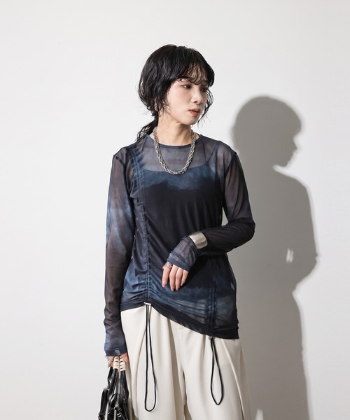 antiqua(アンティカ)の「ニュアンス柄 ドロスト メッシュ シアートップス(Tシャツ/カットソー・レディース・ブルー系その他/ベージュ系その他・ONESIZE)」の8枚目の写真