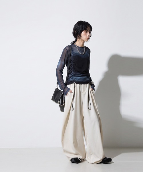 antiqua(アンティカ)の「ニュアンス柄 ドロスト メッシュ シアートップス(Tシャツ/カットソー・レディース・ブルー系その他/ベージュ系その他・ONESIZE)」の3枚目の写真