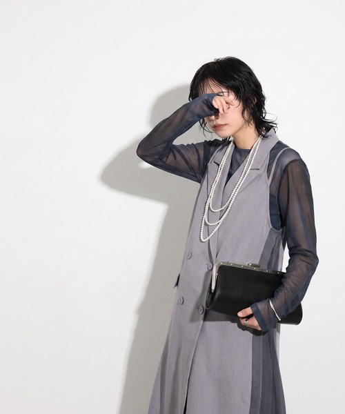 antiqua(アンティカ)の「ニュアンス柄 ドロスト メッシュ シアートップス(Tシャツ/カットソー・レディース・ブルー系その他/ベージュ系その他・ONESIZE)」の4枚目の写真
