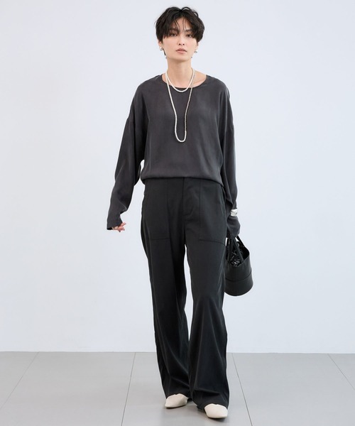 BARNYARDSTORM（バンヤードストーム）の「BARNYARDSTORM / キュプラフィブリルTブラウス【JAPAN FABRIC】（シャツ/ブラウス・レディース・オフホワイト/チャコールグレー・FREE）」の14枚目の写真