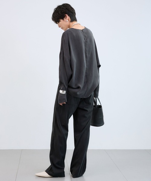 BARNYARDSTORM（バンヤードストーム）の「BARNYARDSTORM / キュプラフィブリルTブラウス【JAPAN FABRIC】（シャツ/ブラウス・レディース・オフホワイト/チャコールグレー・FREE）」の12枚目の写真