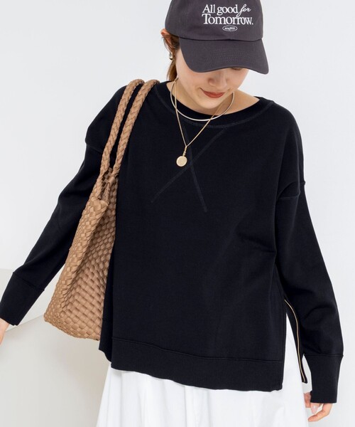 Rie Miller（リエミラー）の「《手洗い可能》トレーナー風プルオーバーサイドZIP（ニット/セーター・レディース・ネイビー/キナリ/ライトグレー・38）」の3枚目の写真